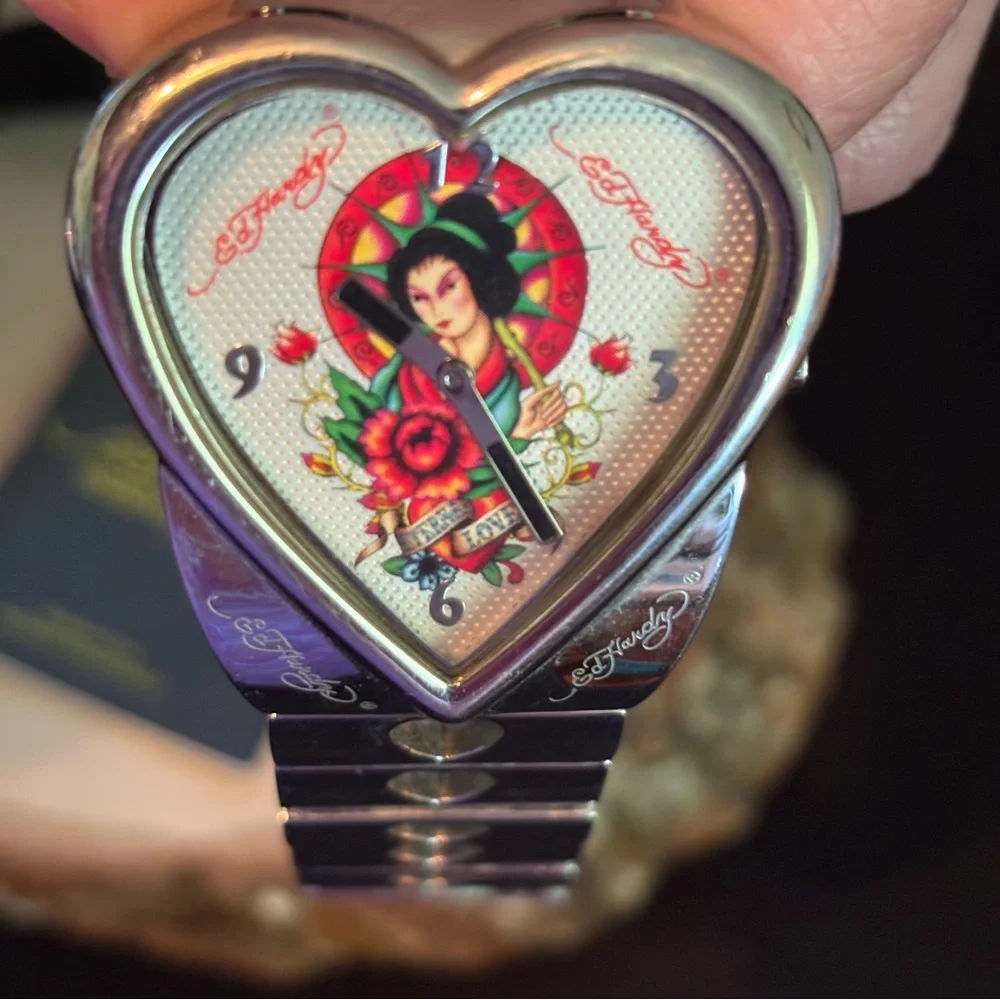 Vintage Ed Hardy Silver Smartwatch with Artistic Design